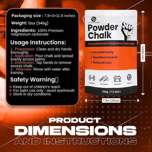 DYNAMICCOMBO Climbing Chalk | Ultra-Fine Chalk Powder for Rock Climbing & Bouldering | Smooth Coverage & Strong Grip | 12 oz
