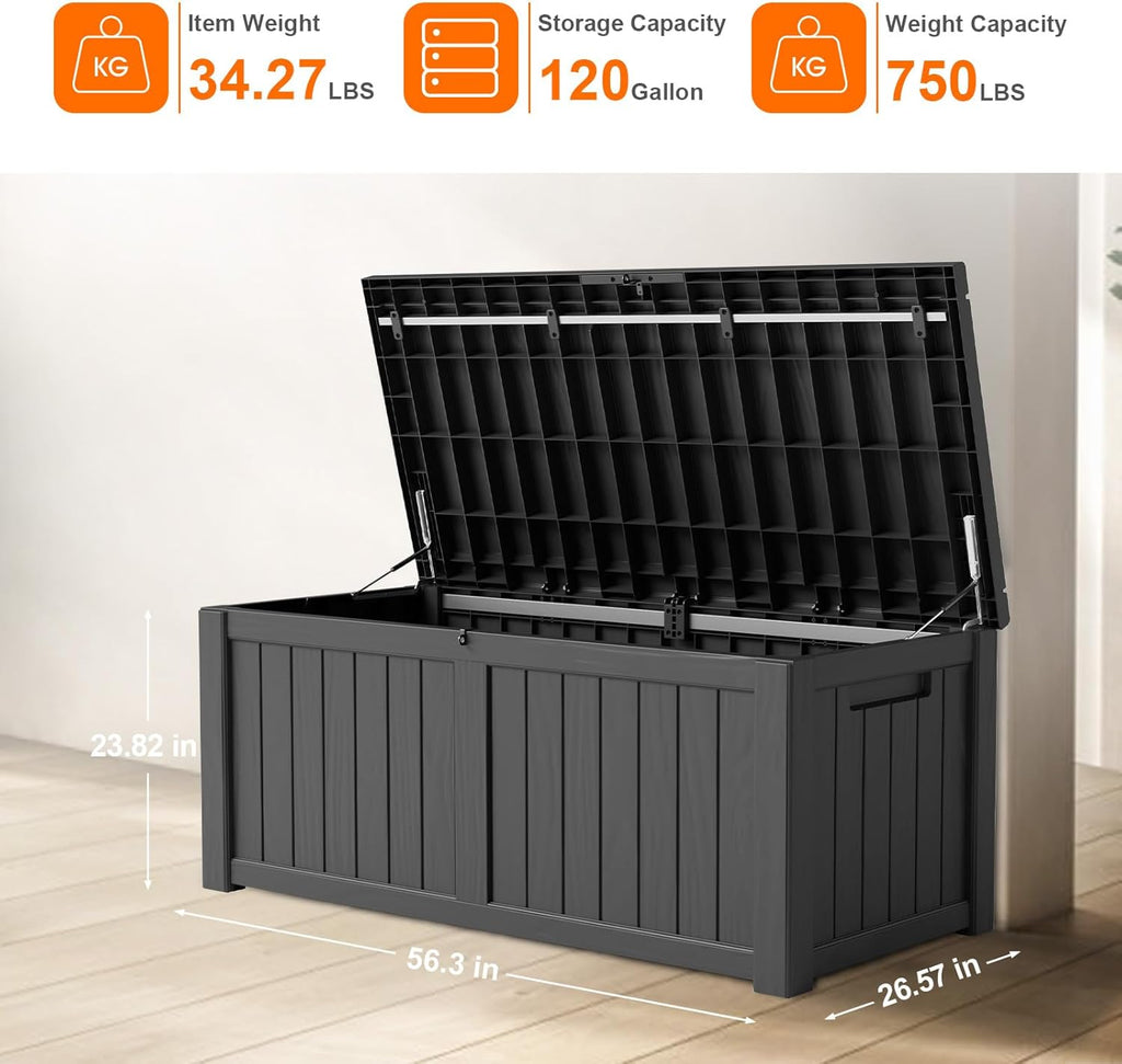 Regine Switzerland 120 Gallon Outdoor Storage Box - Waterproof Resin Deck Box with Lockable Lid for Garden Organization