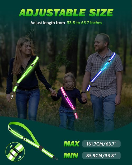 Fitense LED Reflective Belt Sash - High Visibility Night Safety Gear with 5 Light Colors & 3 Modes | Adjustable Rechargeable Vest for Runners & Walkers
