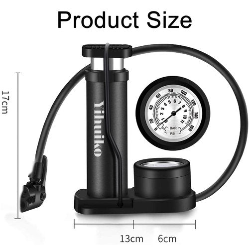 Mini Bicycle Pump Bike Foot Pump 120 PSI Foot Activated Floor Pump with Extra Sensitive Pressure Gauge Portable Air Pump with Gas Ball Needle for All Bike, Fits Presta & Schrader Valve