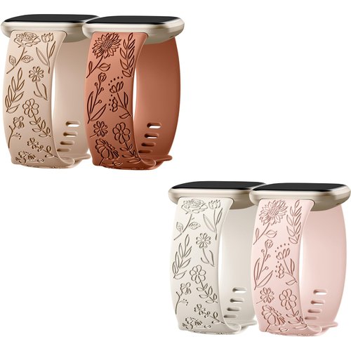 4 Pack Engraved Replacement Strap for Women Only Compatible with Fitbit Versa 3/Fitbit Sense/Fitbit Versa 4/Fitbit Sense 2 Bands Four Models