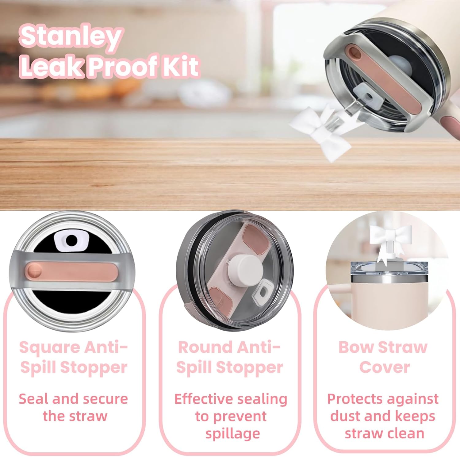 Stanley - 6PCS White Accessories Set for 30oz & 40oz Cups - Includes Handle Charm & Personalized Stickers
