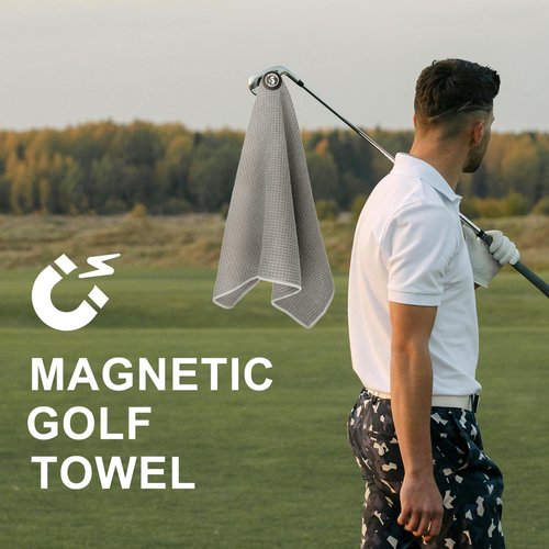 Eunzel Magnetic Golf Towel, Microfiber Waffle Golf Towel with Clip and Strength Industrial Strength Magnet for Strong Hold to Golf Bags, Carts and Clubs 15.7"x 23.6",Dark Grey