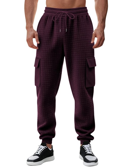 TAFLE Mens Sweatpants Waffle Knit Pants Elastic Waist Drawstring Jogger Sweatpants with Pockets Wine Red