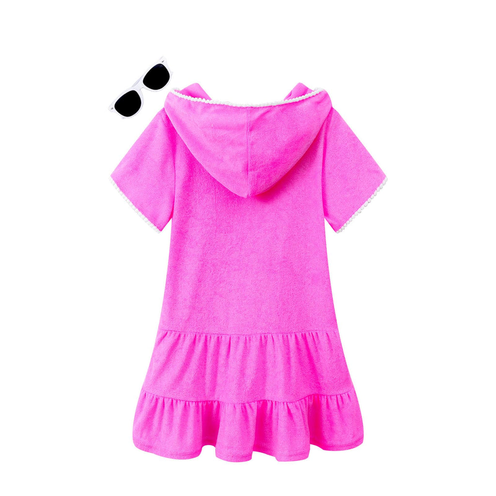 LUCKYGAL Girls Swim Cover Up Kids Swimsuit Coverup Terry Zip-Up Beach Bathing Suit, Size 6 7 Rose Red