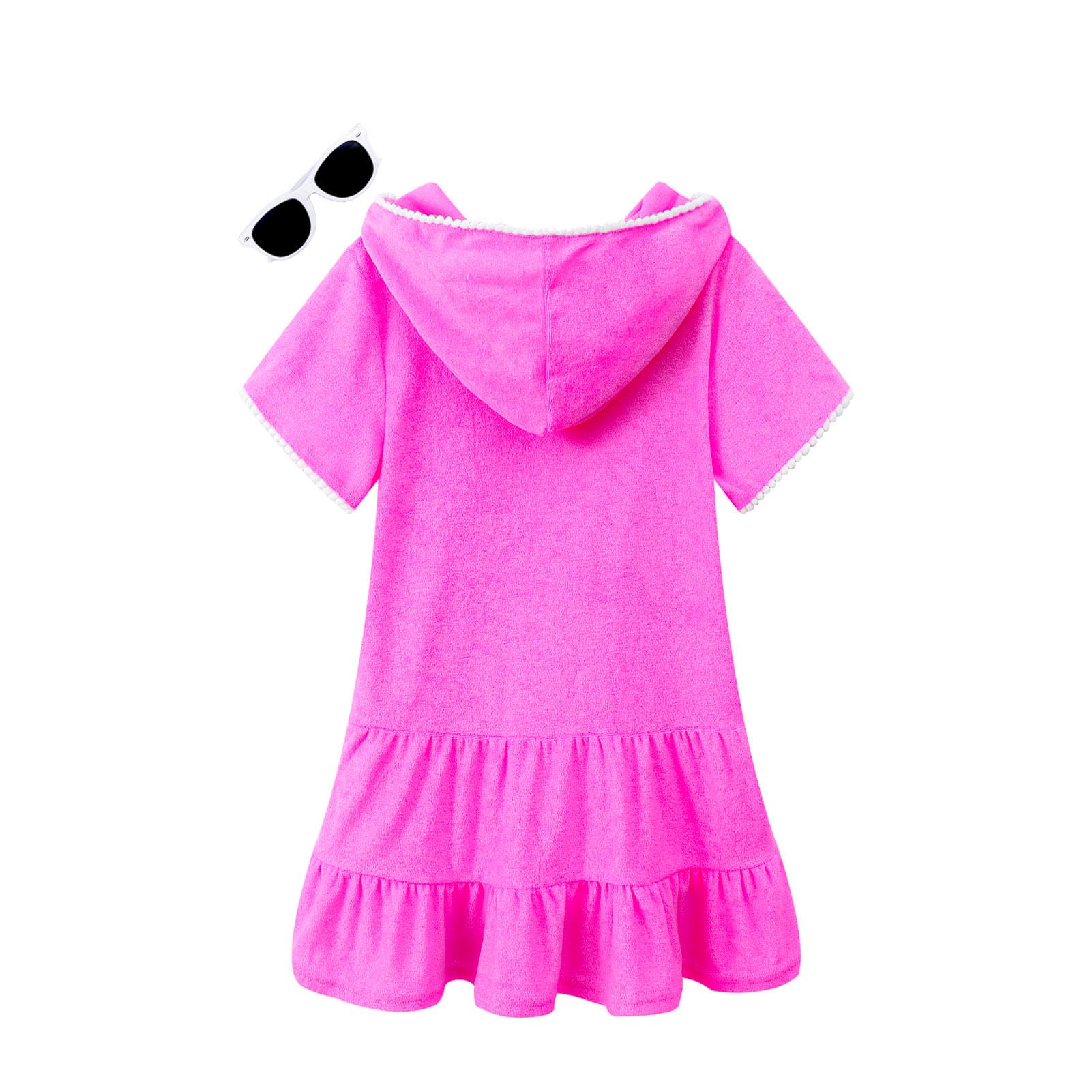 LUCKYGAL Girls Swim Cover Up Kids Swimsuit Coverup Terry Zip-Up Beach Bathing Suit, Size 6 7 Rose Red