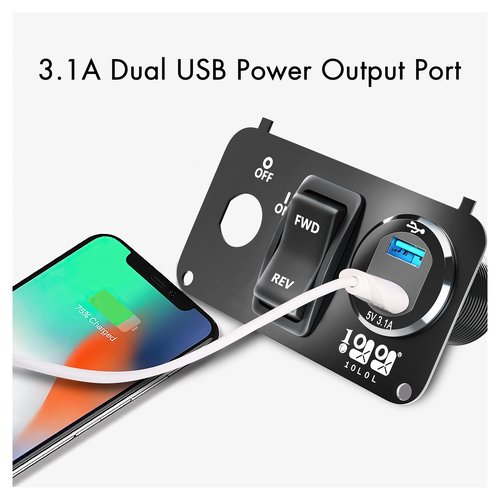 10L0L Golf Cart EZGO Key Switch Console Panel,Include DC 9V-48V Input 3.1A Fast Charge Dual USB Charger Sockets & Digital Voltmeter & Forward Reverse Switch for EZGO TXT & Medalist PDS
