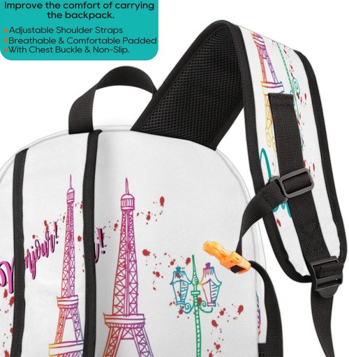 Bonjour Paris | Eiffel Tower Kids Backpack - Lightweight, Waterproof Schoolbag for Teens, Colorful Design