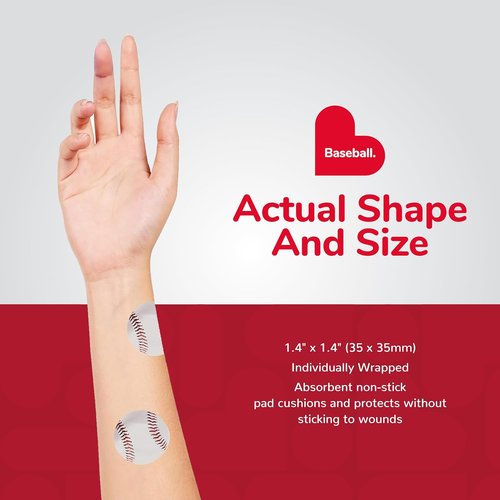 BioSwiss Baseball Shaped Bandages - Latex Free & Sterile Wound Care | 24 Count Set