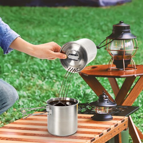 Nagpew 2 Pieces Stainless Steel Camping Cups, Stackable Camping Mugs with Storage Bag, Foldable Handles, Vented Lid, Metal Backpacking Cookware Bush Pot for Coffee, Tea, Hiking