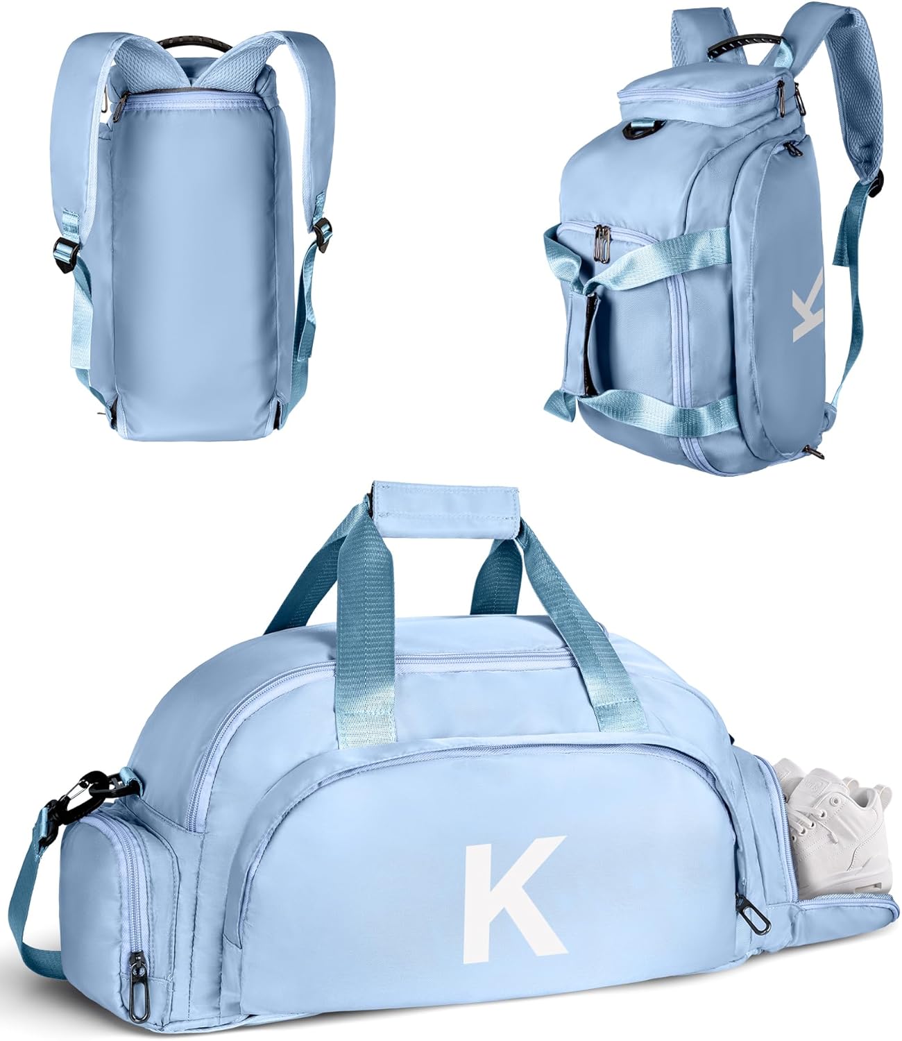 Skiennix Initial Gym Bag - Stylish Dance Bag for Girls with Shoe Compartment | Monogrammed Duffle Tote (Letter K)