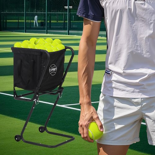 CEPHKY Portable Tennis Ball Hopper with Wheels, Foldable Ball Caddy Holder for Baseball, Pickleball, Softball and Tennis Balls, Large Capacity Basket for Easy Storage & Transport, Holds 100-150 Balls