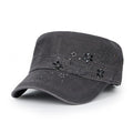 Rhinestone Cadet Cap - Vintage Distressed Cotton Army Hat, Dark Gray/Black+Medium