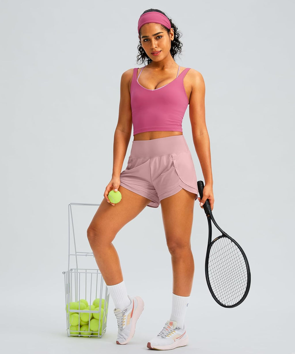 Soothfeel Women's Running Shorts - High Waisted Quick-Dry 3-Inch Athletic Shorts with Zipper Pocket