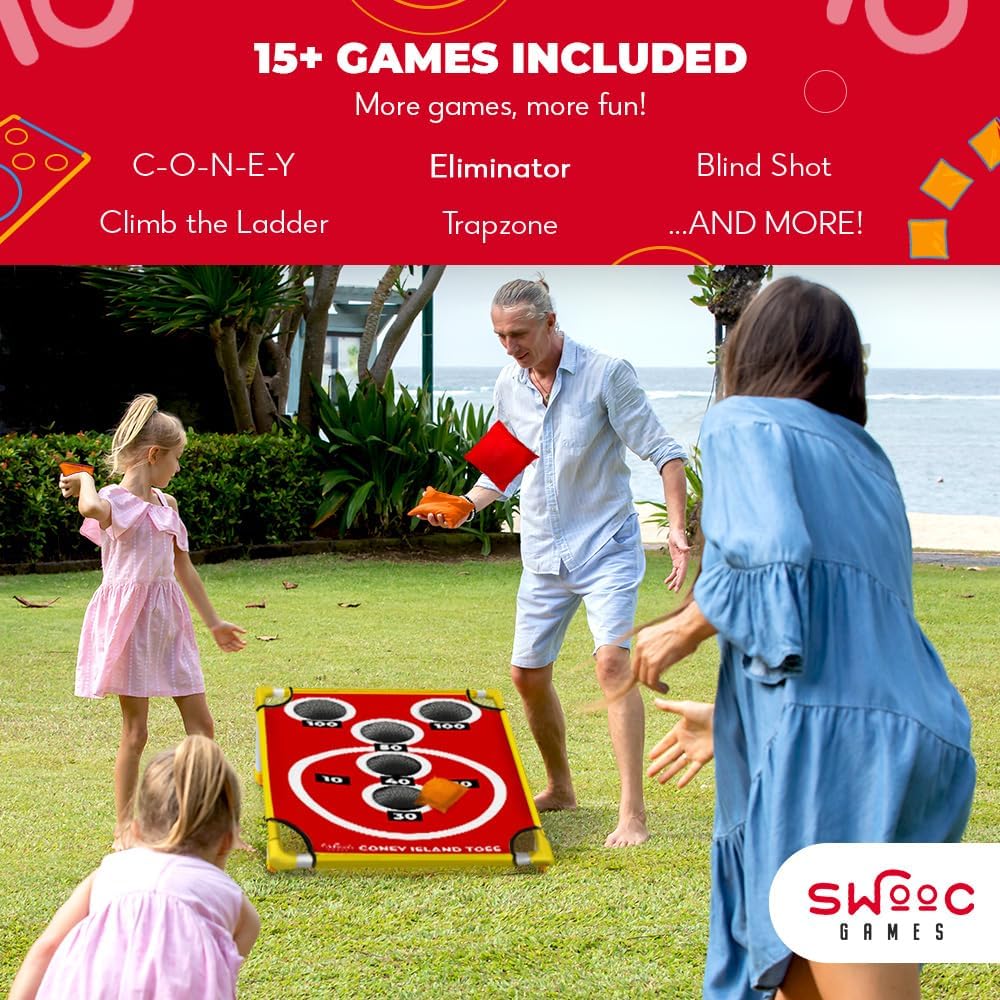 Swooc Games - Coney Island Toss™ - Arcade-Style Cornhole Board Set with Carrying Case & 15+ Games - Fun for All Ages
