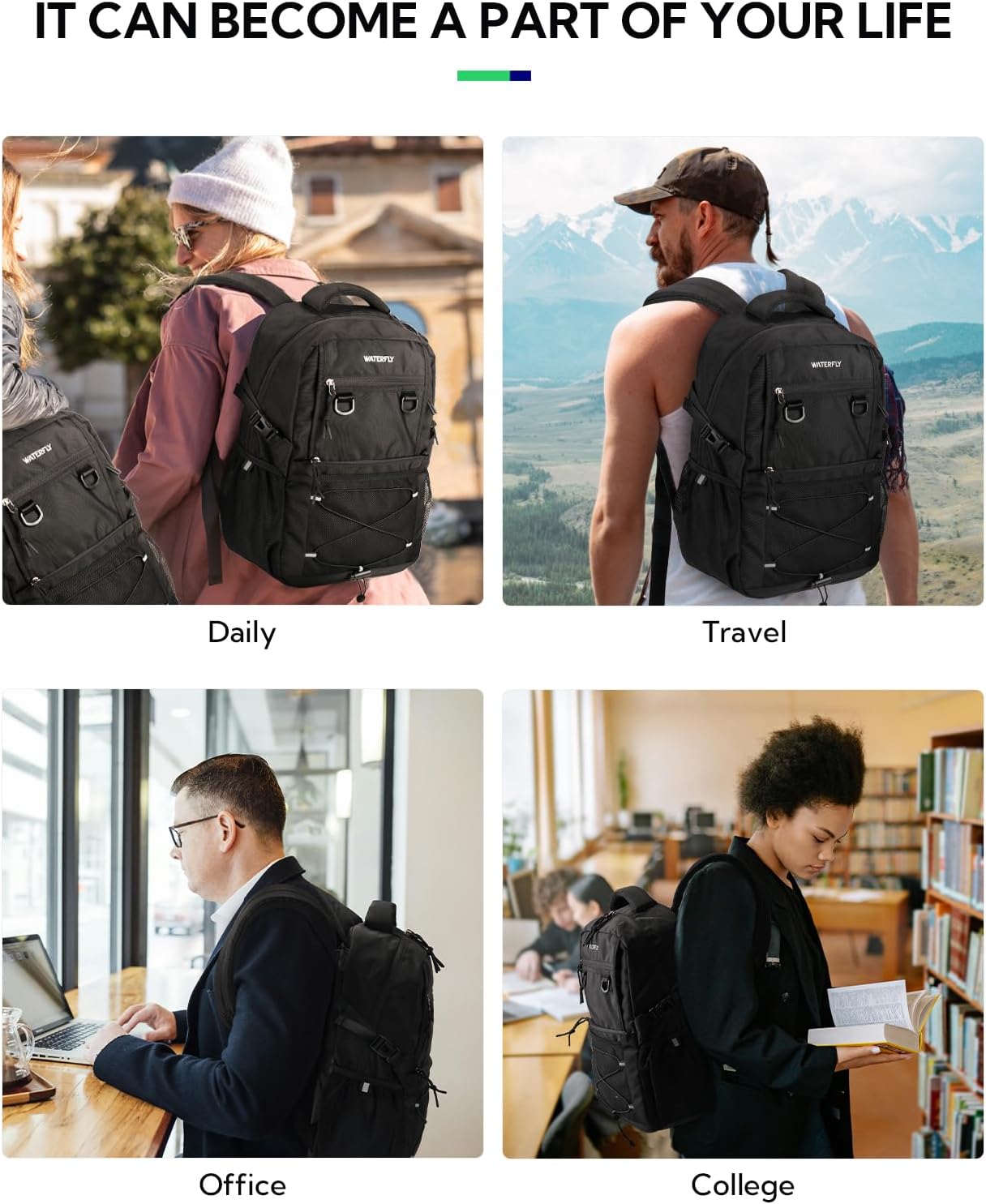 WATERFLY Lightweight 22L Travel Hiking Backpack - Versatile Casual Daypack for Outdoor Adventures
