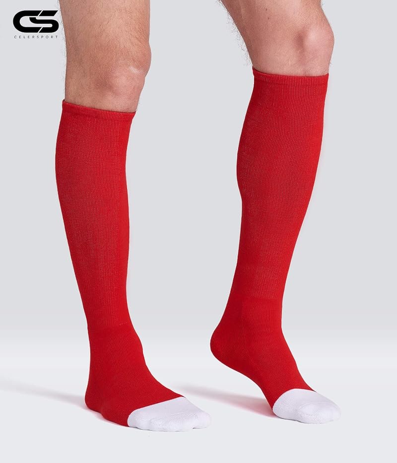 CS CELERSPORT 2 Pack Calf Tube Socks for Youth & Adults - Red 2 Pack, Size Large, Multi-Sport