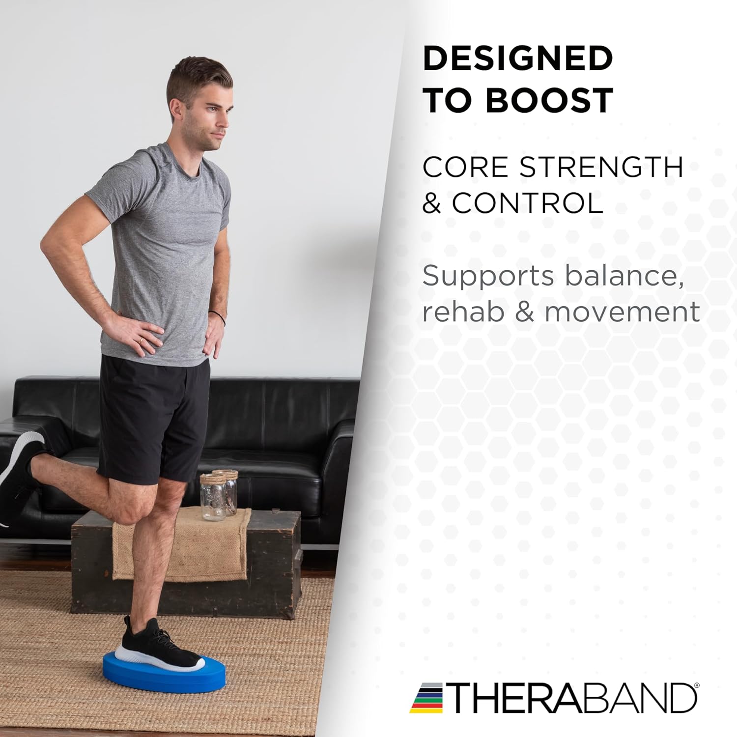 TheraBand Stability Trainer Pad - Intermediate Soft Blue Foam Balance Pad for Core Strength & Therapy