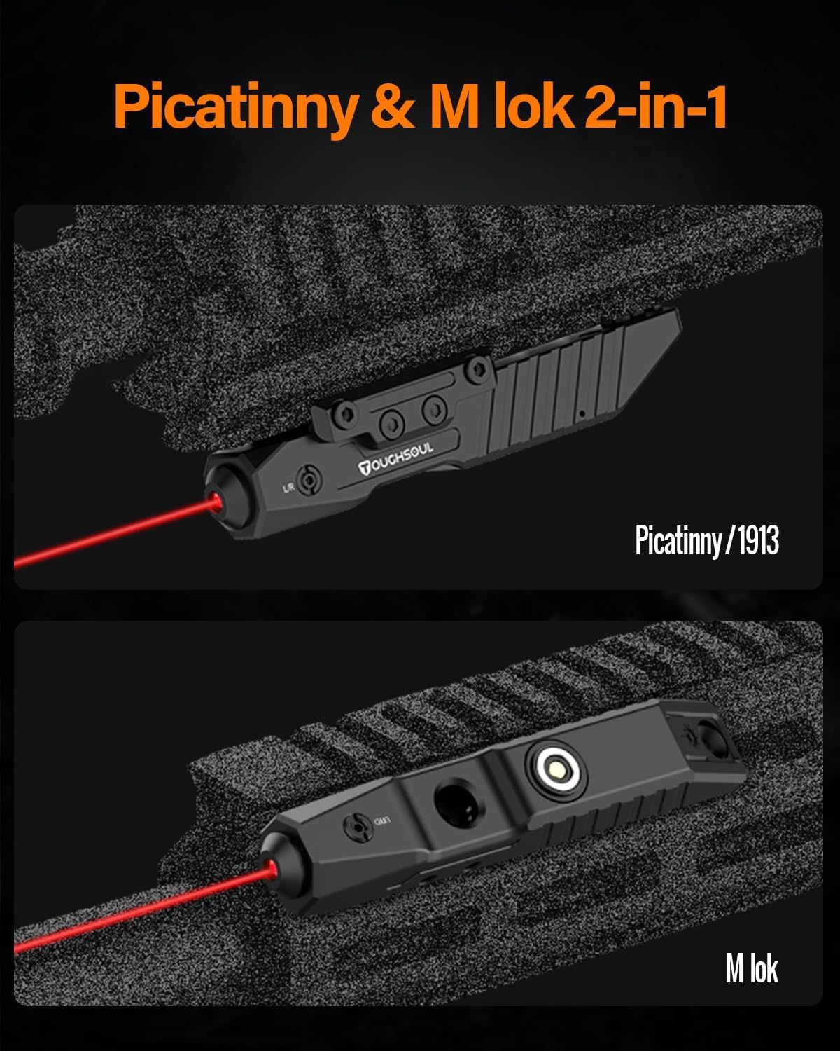 TOUGHSOUL Tactical Rifle Laser Sight - Rechargeable Low-Profile Design with Strobe Function | M-Lok/Picatinny Compatibility