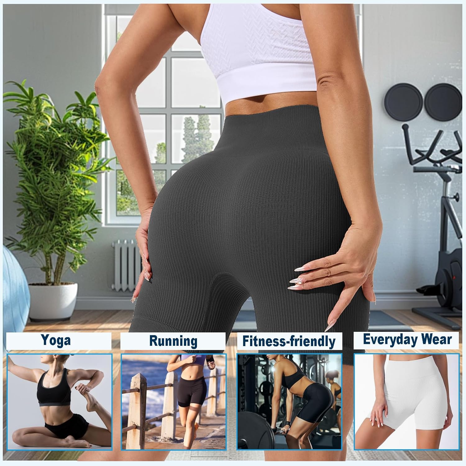 Skiennix Women’s Athletic Shorts - High Waisted Butt Lifting Seamless Biker Shorts for Gym & Yoga