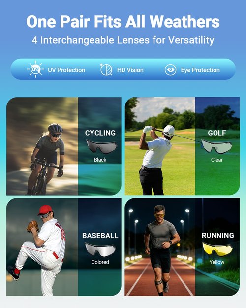 Meeloog 26g Polarized Sports Sunglasses for Men Women with 3 Lens - UV400 Protection Sun Glasses for Running Cycling Baseball Fishing