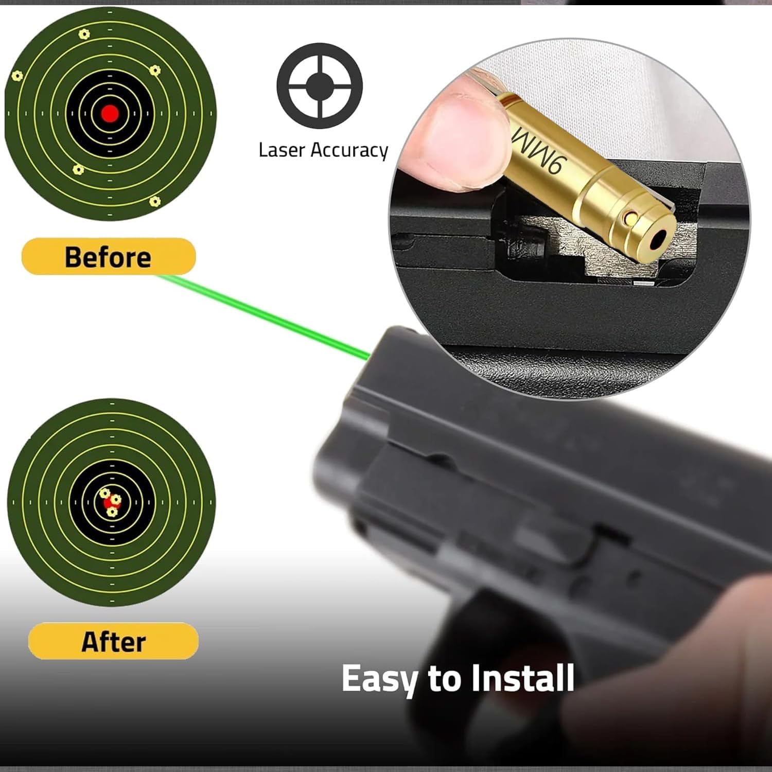 Red Dot 9mm Laser Bore Sighter - Precision Hunting Tool for Accurate Sight Alignment