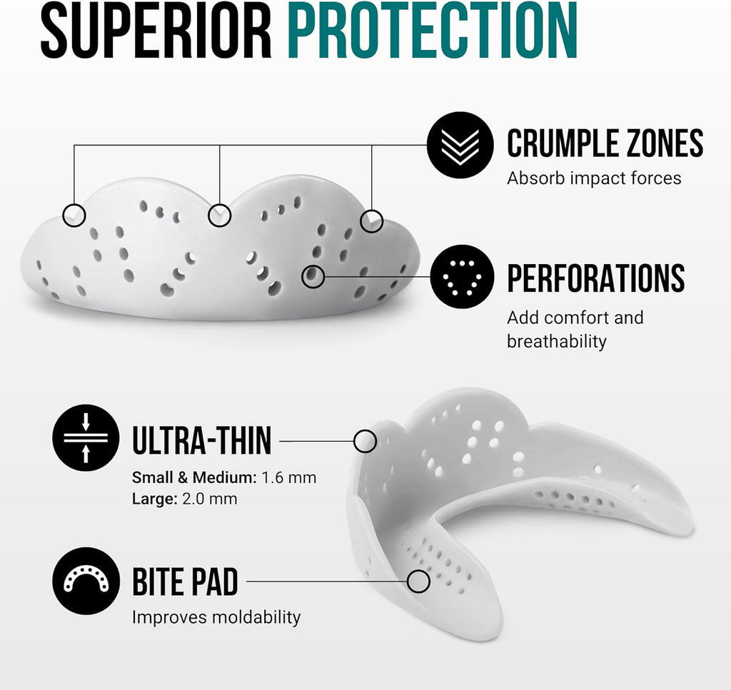 SISU Aero Small Mouthguard - 30% Stronger Protection for Team Sports | Remoldable, Ultra Slim, Snow White