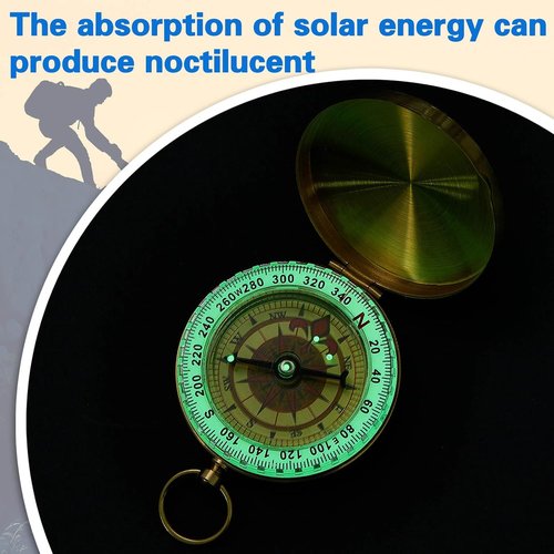 Dunzy Glow in The Dark Camping Survival Compass - Metal Pocket Tool for Hiking & Navigation