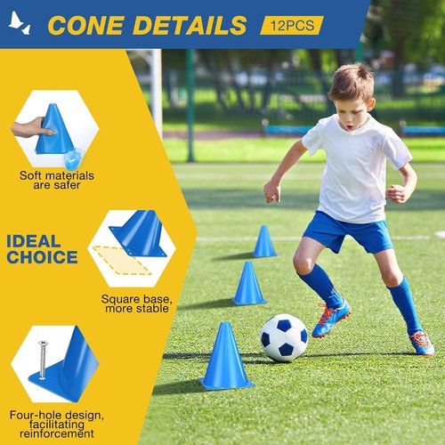 Durable 12pcs Soccer Cones - 7 Inch Plastic Traffic Cones for Sports Training & Agility Drills