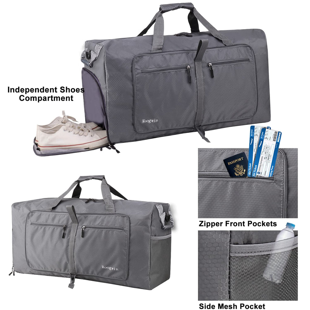 Woogwin Travel Duffel Bag Large Foldable Waterproof Overnight Bag for Beach Swim Bags Pool Sports Gym (100L Grey)