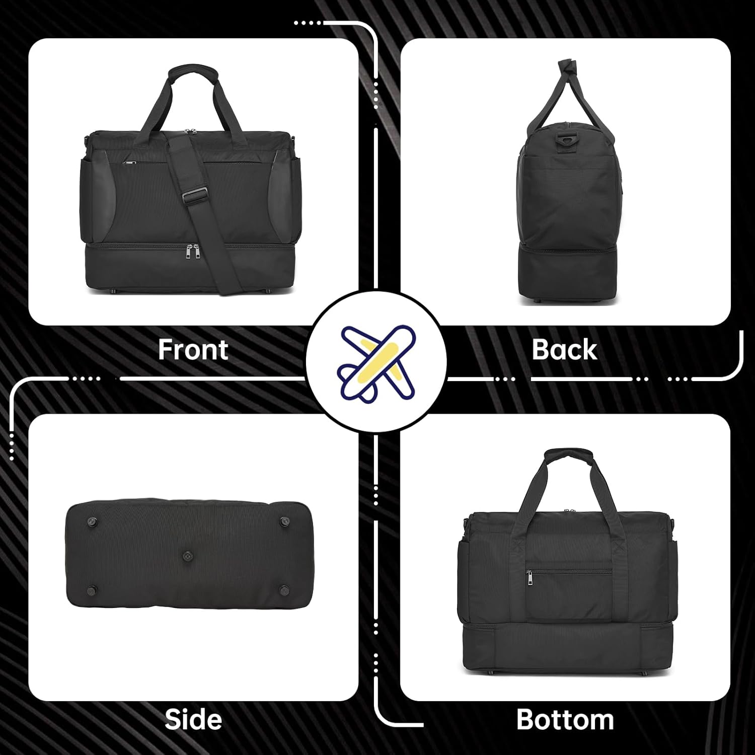 Seyfocnia Gym Duffel Bag - Lightweight Travel Bag with Shoe Compartment | Black Weekender for Men & Women