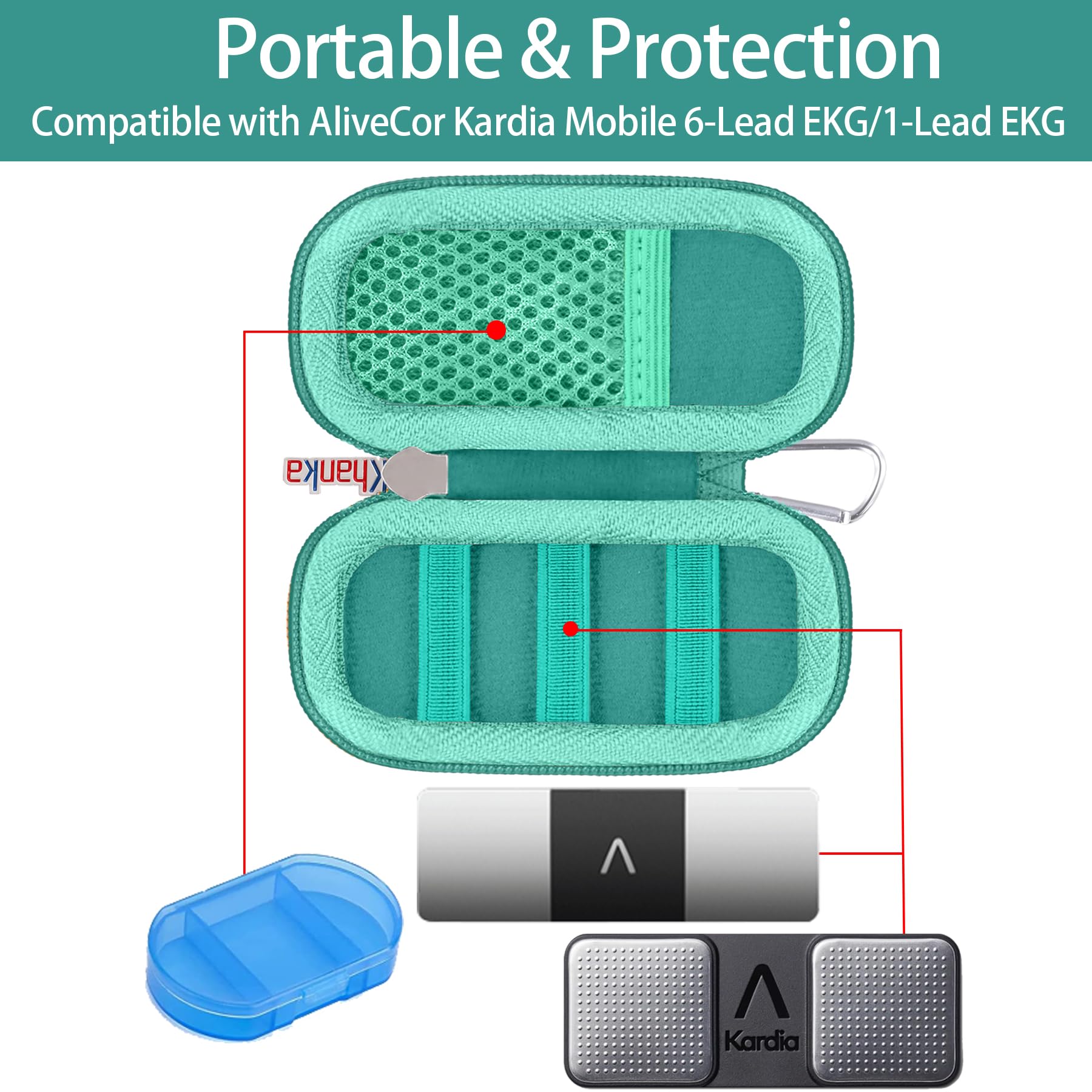 khanka Hard Case for AliveCor KardiaMobile ECG Monitor, Fits KardiaMobile 6L/6L Max, 6-Lead Personal EKG Device, Portable Heart Monitor Storage (Case Only)（Teal）