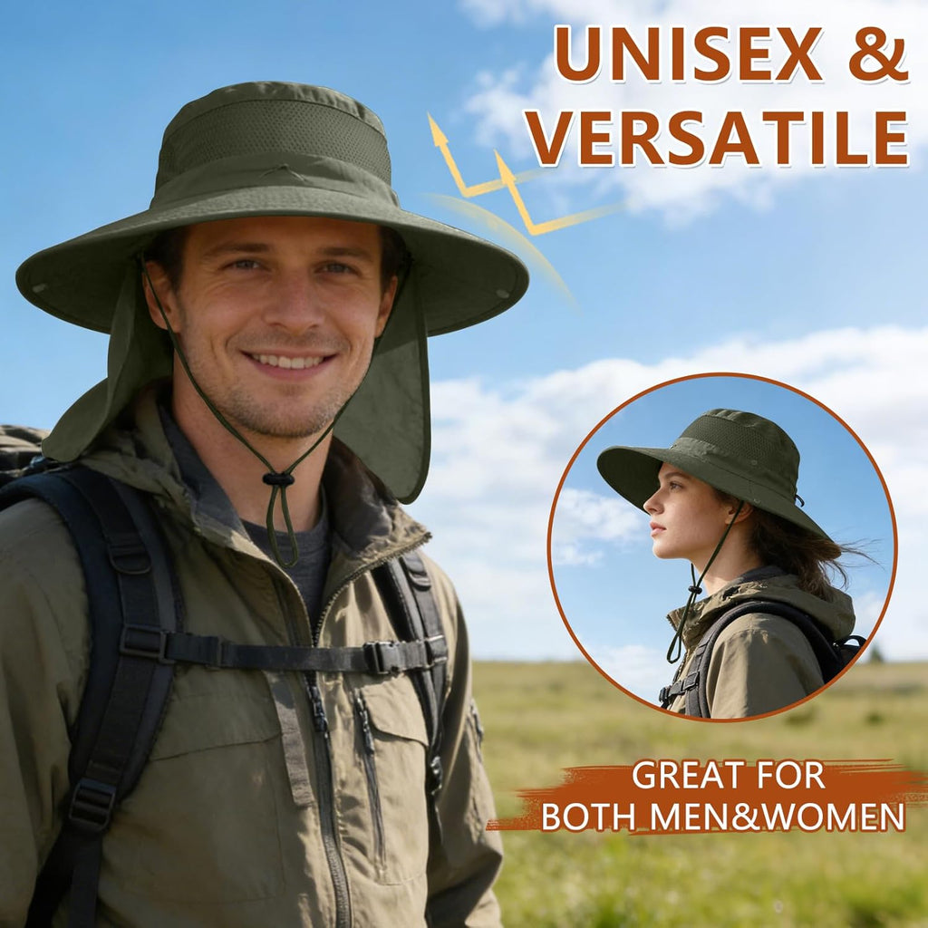 ZOORON Sun Hats - Waterproof Fishing Hat with Neck Flap | UPF 50+ Wide Brim for Hiking & Safari
