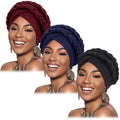 DRESHOW African Women Turban Caps Cotton Beanie Twist Headscarf Pre-Tied Double Twisted Braids Wrap Hat Headwraps for Black Women Chemo Cancer Cap