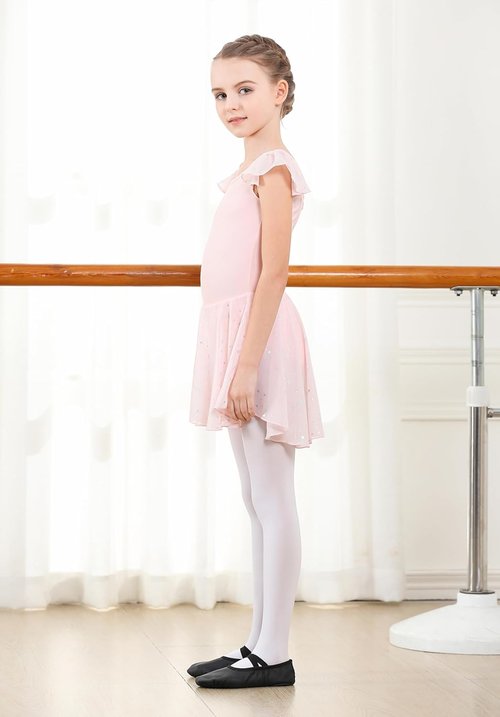 DIPUG Girls Ballet Leotards - Shiny Dance Dress with Ruffle Sleeves for Toddlers