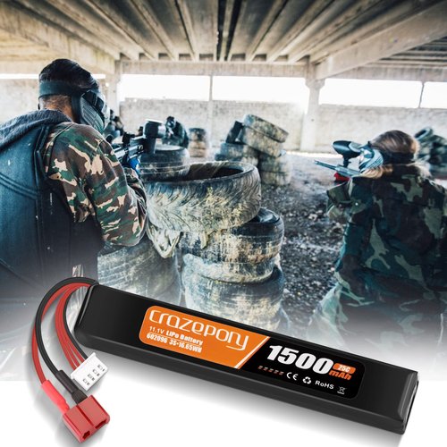 Crazepony Airsoft Battery 11.1V Rechargeable 3S LiPo 1500mAh 25C Hobby Battery with T-Plug & JST XH Connector for Airsoft Model Rifle
