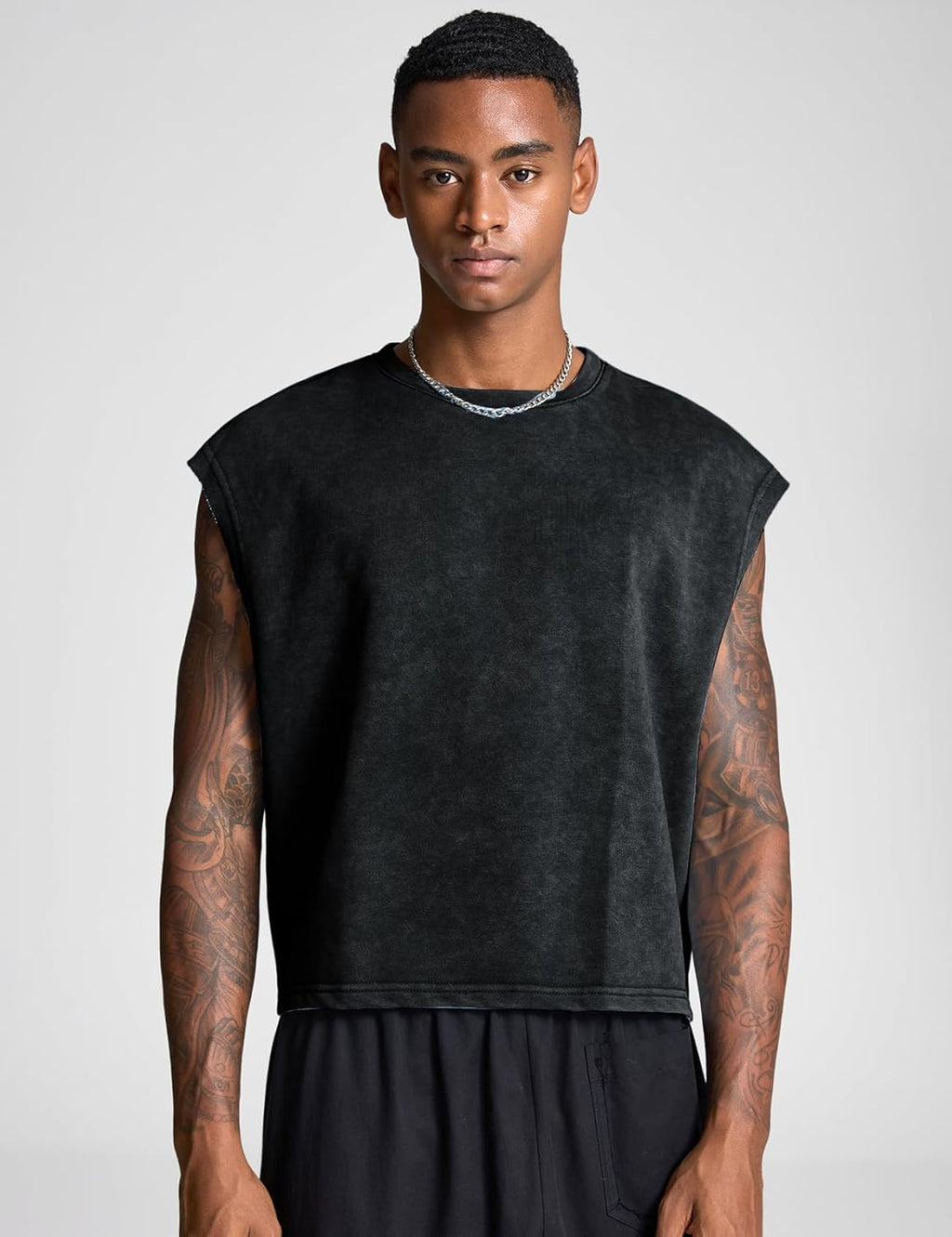 Wyeysyt Men's Acid Wash Crop T-Shirt - Vintage Dolman Sleeve Pullover Top in Loose Fit
