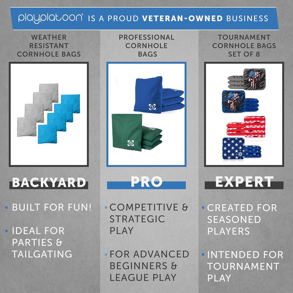 Professional Cornhole Bags - Set of 8 Regulation All-Weather Double-Sided Bean Bags | Sticky & Slick Design