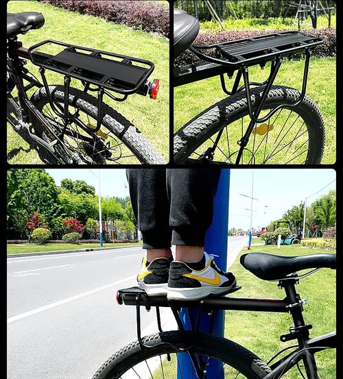 Bike Luggage Rack Rear Adjustable Bicycle Touring Carrier with Fender Board Frame-Mounted for Heavier Top Side Loads