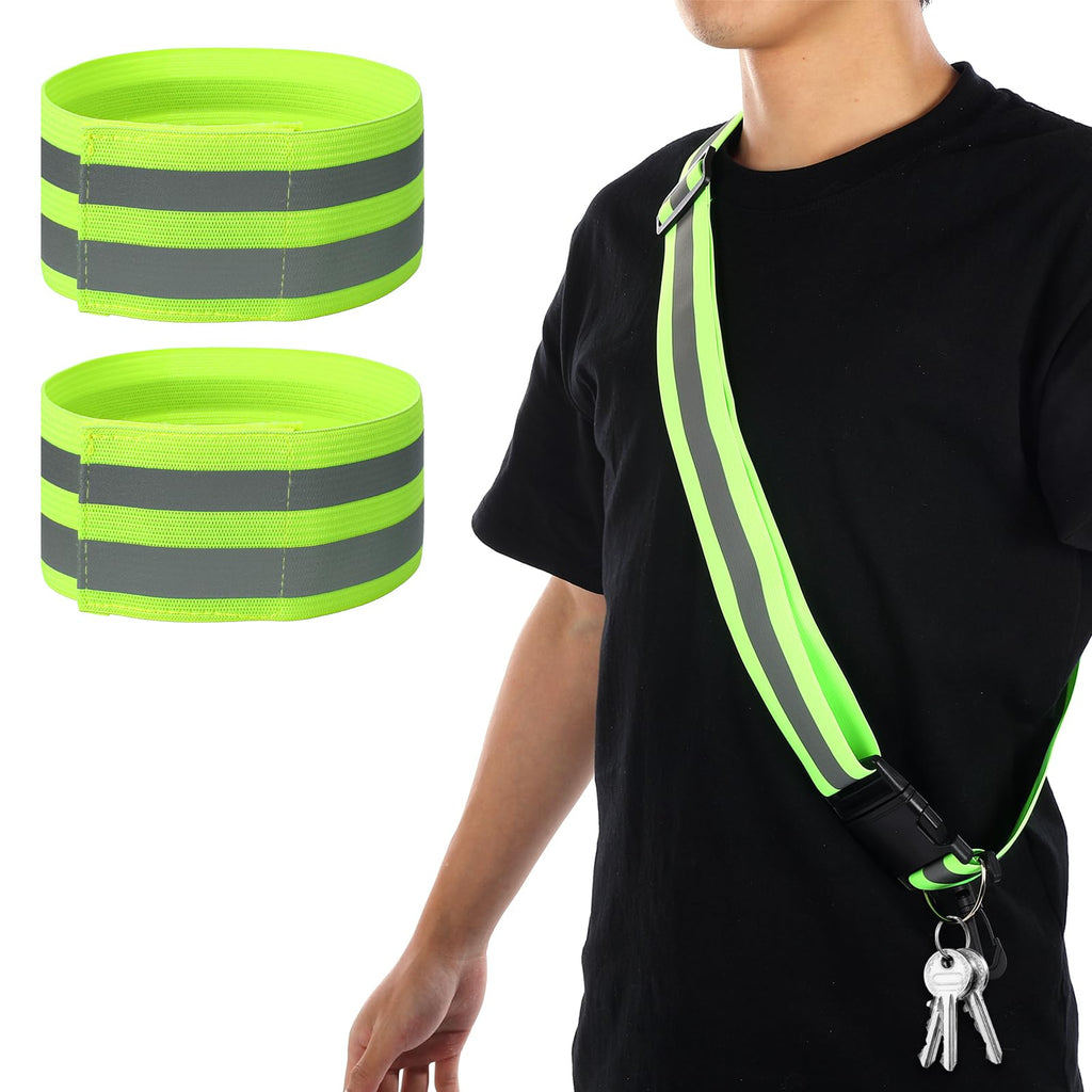 High Visibility Reflectives Safety Running Belts Reflective Sash for Walking at Night Reflective Running Gear Night Walking Safety Gear Reflectives Sash with 2 Pcs Reflectivees Armbands for Men Women