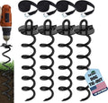 Eurmax USA Heavy-Duty Spiral Stakes Anchor Kit - 4-Pc Pack for Trampolines, Tents & Canopies | Bonus Tie Down Straps (Black)