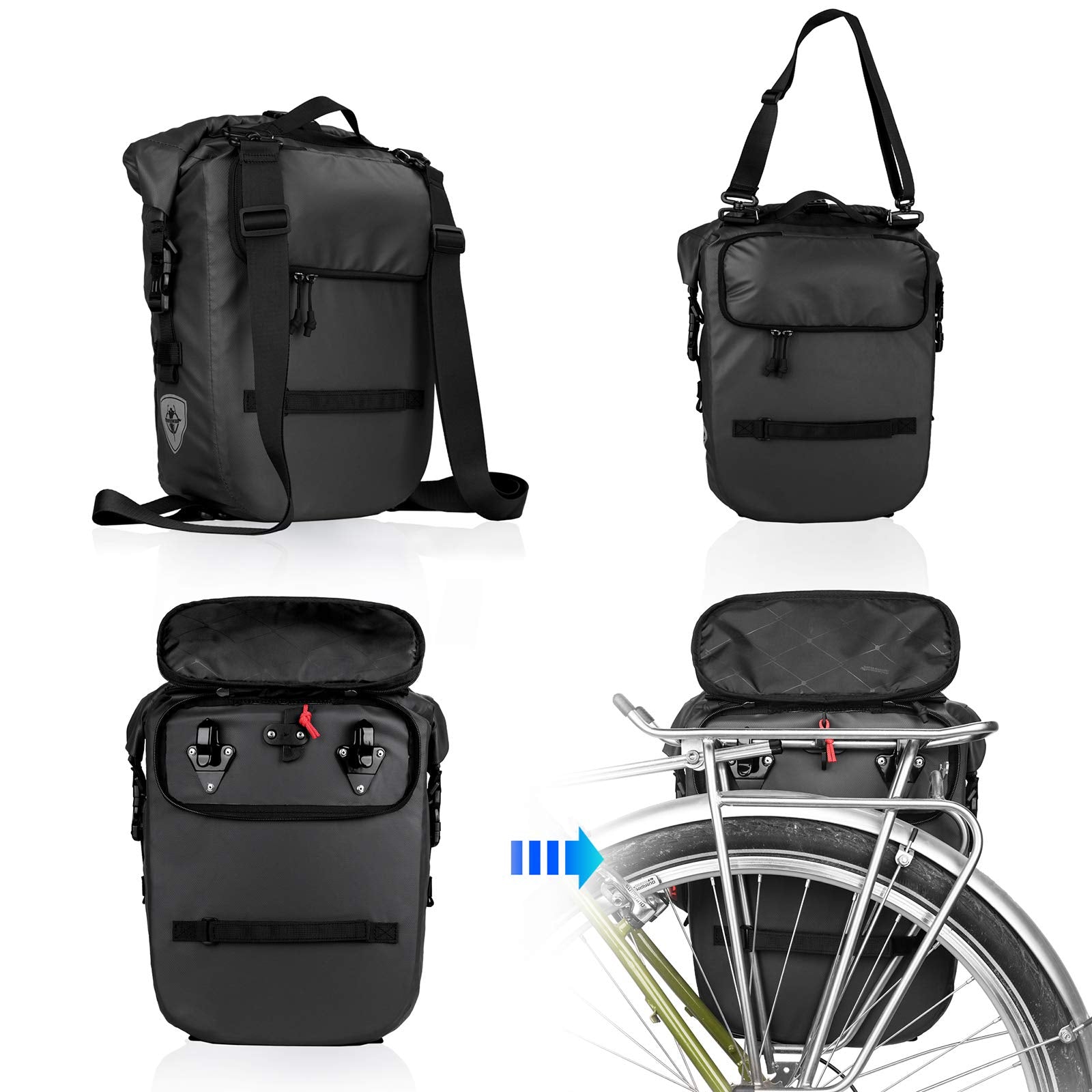 Rhinowalk Bike Pannier Bag 20L Bicycle Rear Rack Bag Laptop Storage Bag Backpack Shoulder Bag with Rain Cover