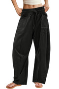 ReachMe Womens Barrel Sweatpants Baggy Wide Leg Sweat Pants Drawstring Travel Pants Summer Vacation Outfits(Black,M)