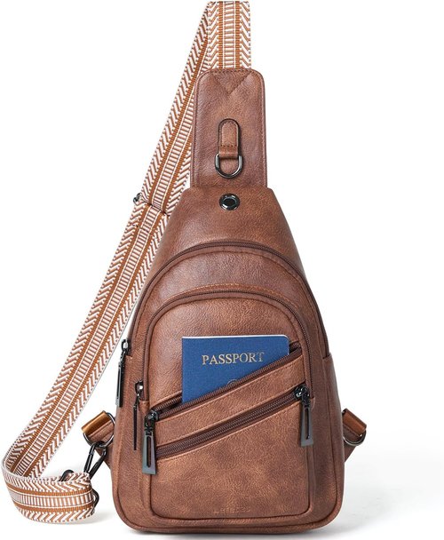 Crossbody Sling Bag by 7L - Stylish Vegan Leather Fanny Pack for Women | Brown Travel Chest Bag