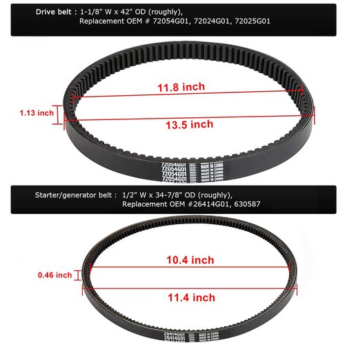ROYKAW EZGO TXT Gas Drive Belt & Starter Belts Kit for EZGO 4 Cycle Gas Golf Cart TXT Cushman Express Marathon Medalist ST Vehicles Terrain 1994-2013, OEM # 72054G01, 72024G01, 72025G01, 26414G01