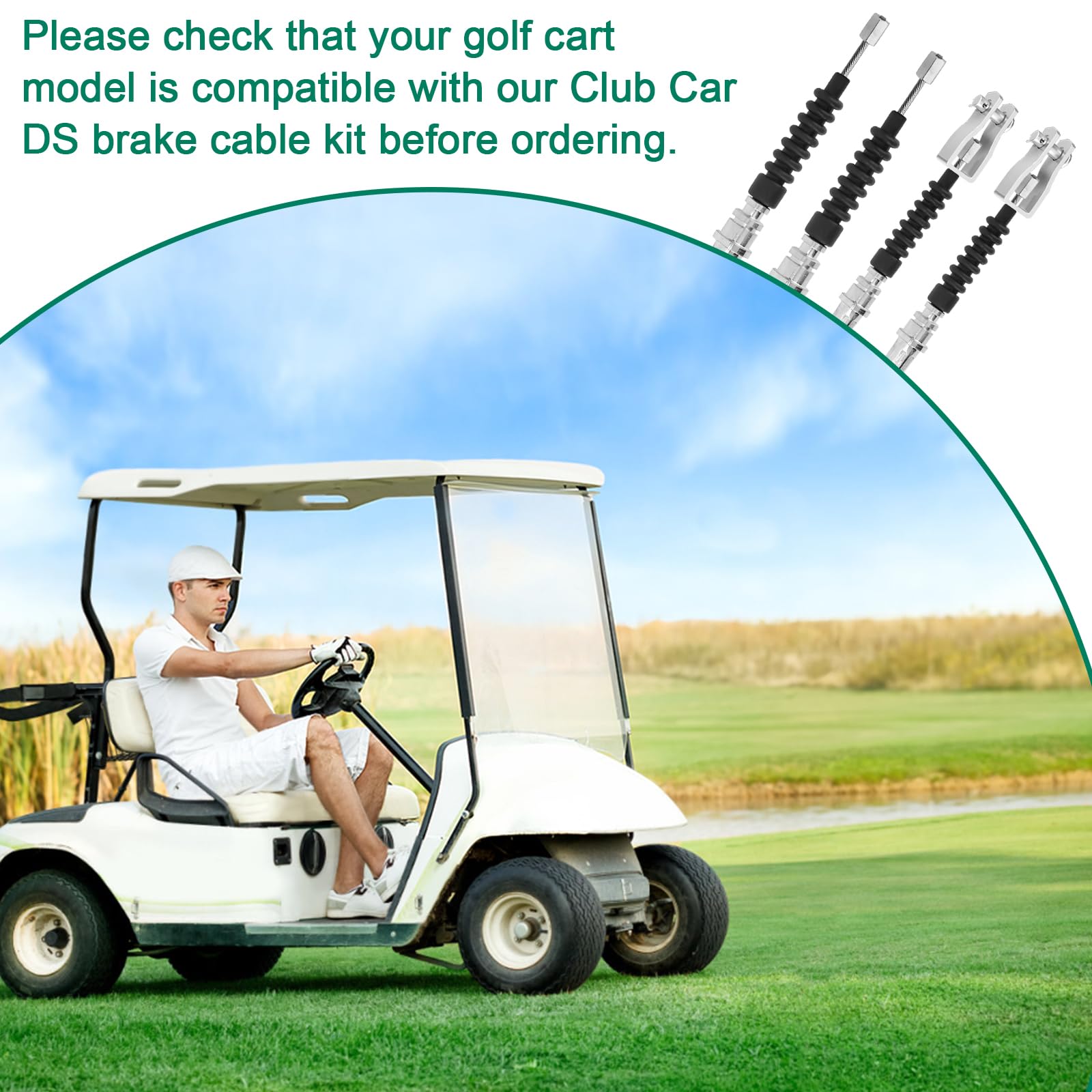RO6G Replacement Club Car Ds Brake Cable 102022101 1020221-01 1019907 for 2000-Up Club Car Golf Cart Cable Stainless Steel Core Driver & Passenger Side Cables