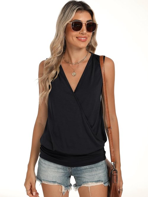 ANRABESS Women's V-Neck Tank Top - Sleeveless Wrap Blouse with Banded Hem | Perfect for Summer 2026