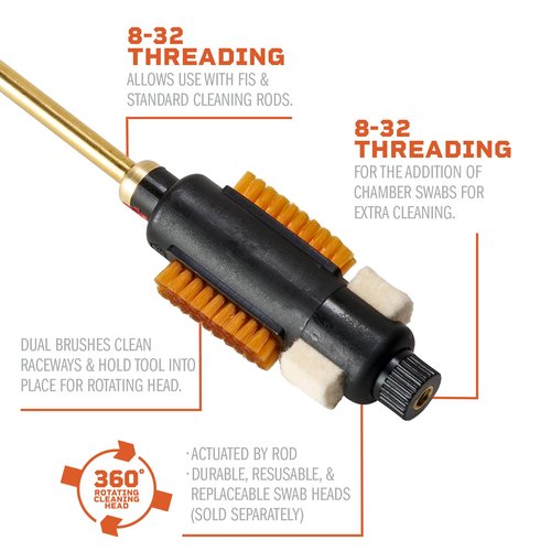 Fix It Sticks Model 700 Quick Action Brush, Gunsmithing Care Cleaning Rifle Maintenance Tool - Dual Nylon Brushes, Rotating Head w/Soft Swabs, 8-32 Threading, Includes Holder