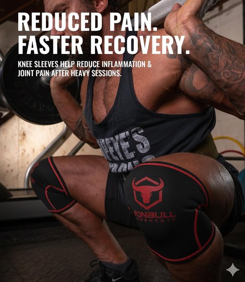 Iron Bull Strength Knee Sleeves - 7mm Compression Brace for Weightlifting & Cross Training | Support for Squats (1 Pair)