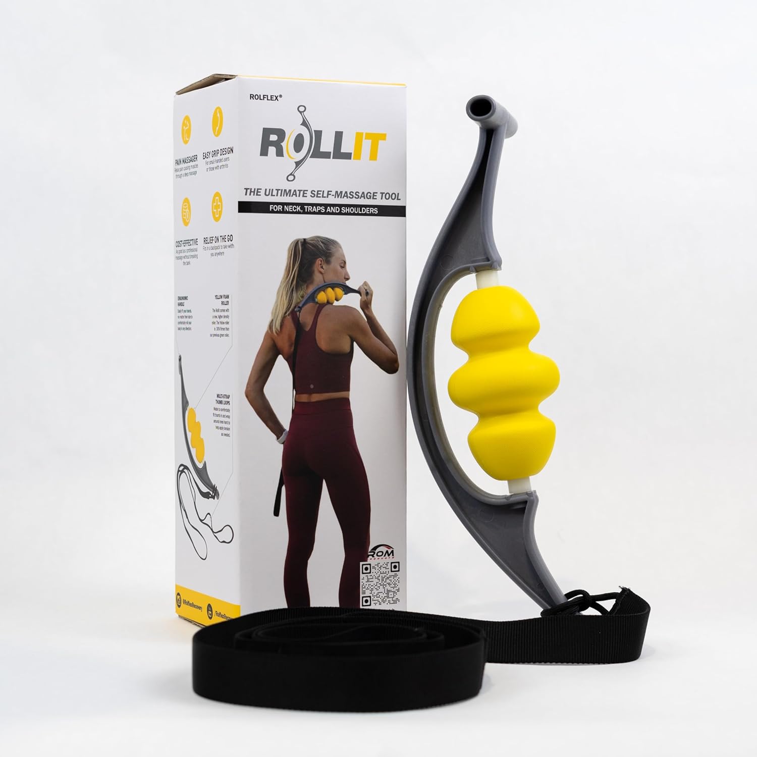 Rolflex Rollit | Ultimate Shoulder & Trap Massage Tool for Myofascial Release - Yellow, Firm Roller